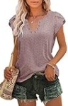 IPMQ Womens T Shirts Plain Summer Tees Short Sleeve Casual Tops with Fretwork Pink @ $4.49