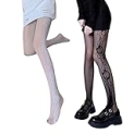 SERAPHY Patterned Tights for Women, Fishnet Stockings Sexy Women Tights Patterned Lace Tights for Party Club, 2 Pairs (Black Side Rose + White Side Rose)