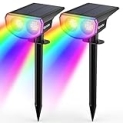 Kyosho Solar Color Spot Lights Outdoor, 9 Lighting Modes Halloween Christmas Lights, 38 LEDs Color Changing Waterproof RGBW Multicolor Tree Pool Solar Spotlight, 2 Pack
