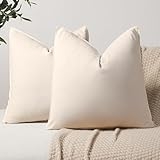 Cotton Throw Pillow Covers 18×18 Set of 2 Beige Neutral Couch Pillow Covers with Flange Natural Cozy Square Decorative Pillow Covers for Sofa Bed Living Room Farmhouse Home Decor @ $3