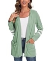 Lightweight Cardigan for Women Long Sleeve Fall Cardigans with Pockets Open Front Sweater with Striped Sleeve Light Green S