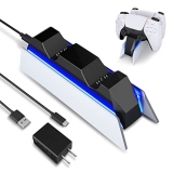 PS5 Controller Charging Station, PS5 Controller Charger Built-in Intelligent Protection Module and Charge Remind LED Bar with 5V/2A AC Adapter for Playstation 5 Dualsense Controller[2022]