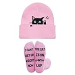 Golden Associate Cat Lover Gifts for Women, Cute Cat Beanie Winter Hat and Funny Socks, Christmas Stocking Stuffers for Teenage Teen Girl Mom Owners Pink