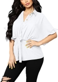 Womens Button Down Blouses Ruffle Sleeve Summer Tops Dressy Chiffon Work Blouses White S @ $6.00