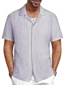 PJ PAUL JONES Summer Shirts for Men Casual Beach Vacation Shirts Fashion Cuban Collar Shirts Gray Purple