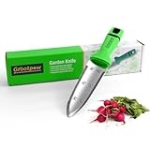 Grootpow GK01 Hori Hori Garden Knife, Full Tang Gardening Knife with 7.1″ Stainless Steel Double-Edged Blade, Heavy Duty Gardening Hand Tool for Weeding and Gardening with Oxford Sheath – in Gift Box