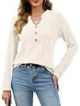 VUTRU Womens Long Sleeve Tunic Henley Top V Neck Fall Casual Fit Sweater Blouse, Pairs with Leggings, Beige XL