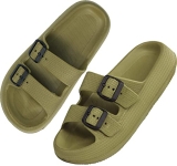 Unisex Slippers Beach Pillow Sandal Adjustable Double Buckle Slides Comfortable Soft Bedroom Sandal Green Men Size 10 10.5 Women Size 11 11.5 @ $8.97
