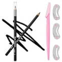Generic Wooden Eyeliner Pencil, Waterproof Long Lasting Makeup Eye Liner, Easy Application, [5-in-1]Eyeliner *1; Eyebrow Razor *1; Eyebrow Stencil *3, Black #-0226082