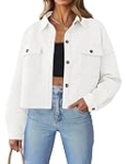 ZESICA Women’s Fall Casual Shacket Jackets 2024 Long Sleeve Button Down Lightweight Cropped Shirt Outerwear Coat with Pockets,White,Medium @ $27.19