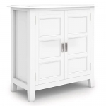 SIMPLIHOME Burlington SOLID WOOD 30 inch Wide Traditional Low Storage Cabinet in White, with 2 Doors, 2 Adjustable Shelves