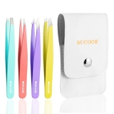 SUCOOR Tweezers Set – 4Pcs Professional Stainless Steel Tweezers @ $4.50