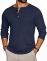 Ekouaer Mens Henley Long Sleeve Shirts Waffle T-Shirt Lightweight Thermal Undershirts Navy Blue XXL @ $5.5
