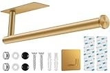 2nd Gen Paper Towel Holder Under Cabinet, [More Sturdy] Self Adhesive or Drilling Paper Towel Holder Wall Mount for Kitchen, RV, [Fit Mega Paper Towel Roll] SUS304 Stainless Steel(Pack of 1, Gold)