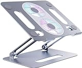 Eiyikof Adjustable Laptop Stand Laptop Cooling Pad with Fan USB Hub Compatible with 10 to 15 Inches Notebook Computer, Ergonomic Computer Riser for Desk, Aluminum Alloy Laptop Radiator-Grey @