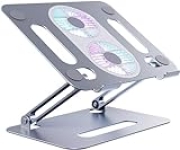 Eiyikof Adjustable Laptop Stand Laptop Cooling Pad with Fan USB Hub Compatible with 10 to 15 Inches Notebook Computer, Ergonomic Computer Riser for Desk, Aluminum Alloy Laptop Radiator-Grey @