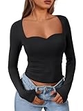 Trendy Queen Womens Long Sleeve Going Out Tops Fall Outfits Crop T Shirts Square Neck Corset Basic Fall Fashion Cute Teen Girl Tshirt Sexy Y2k Tee Winter Workout 2024 Clothing Black @ $11.69