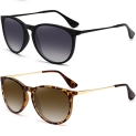 Sunglasses Women Trendy Polarized Vintage Womens Mens Round Sunglasses UV 400 Protection (3 Pack) (Leopard Frame Brown Lens+ Black Frame Gray Lens) @ $12.99