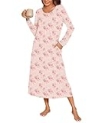 Ekouaer Women Long Sleeves Long Nightgown Super Soft Sleepwear Comfy Round Neck Nightshirts with Pocket