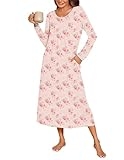 Ekouaer Women Long Sleeves Long Nightgown Super Soft Sleepwear Comfy Round Neck Nightshirts with Pocket