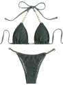 SheIn Women’s Two Piece Chain Swimsuit Tie Halter String Micro Bikini Set Padded Bathing Suit Army Green Small @ $9.99