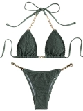 SheIn Women’s Two Piece Chain Swimsuit Tie Halter String Micro Bikini Set Padded Bathing Suit Army Green Small @ $9.99