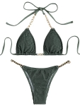SheIn Women’s Two Piece Chain Swimsuit Tie Halter String Micro Bikini Set Padded Bathing Suit Army Green Small @ $9.99