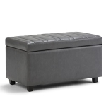 SIMPLIHOME Darcy 34 inch Wide Rectangle Lift Top Storage Ottoman Bench in Stone Grey Faux Leather @ $109.74