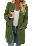 KIRUNDO Cardigan Sweaters for Women 2025 Fall Chunky Fuzzy Knit Open Front Loose Long Sleeve Sweater Coats Winter Clothing(Army Green, Small)
