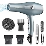 Faszin Ionic Salon Hair Dryer, Professional Blow Dryer 1800W AC Motor Fast Drying with 2 Speed, 3 Heat Setting, Cool Button, with Diffuser,Nozzle,Concentrator Comb for Curly & Straight Hair-Blue @ $119.99