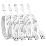 iPhone Charger [Apple MFi Certified] 5Pack 6/6/6/10/10 FT Long Lightning Cable Fast Charging iPhone Charger Cord Compatible with iPhone 14 13 12 11 Pro Max XR XS X 8 7 6 Plus SE and More (White) @ $5.60