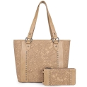 American Bling Tote Bag for Women Western Shoulder Bags Top Handle Satchel Vegan Leather Purse and Handbag 2 PCS Set with Wallet Tan SC-ABT-G1010TN+W @ $39.99