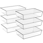 Criusia Drawer Organizer, 6 Pack Clear Plastic Drawer Organizer Bins, Versatile Organization and Storage Trays for Vanity Makeup, Bathroom, Kitchen Utensils @ $13.99