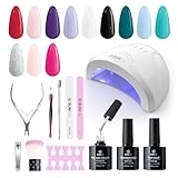 SUNUV Gel Nail Polish Kit with UV Light, Gel Polish Nail Kit Base and Glossy Top Coat Set 12 Colors Manicure Tools Gift for Woman
