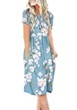DB MOON Women Casual Short Sleeve Dresses Empire Waist Knee Length Dress with Pockets (Flower Light Blue, L) @ $32.99