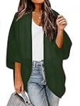 BB&KK Women’s Kimono Cardigans Summer Lightweight Chiffon Beach Casual Sheer Thin Solid Color Army Green Large