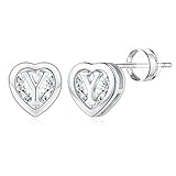 IEFWELL Stud Earrings for Women, 925 Sterling Silver Earrings White Gold Earrings for Women Letter Y Earrings Cute Heart Earrings for Women Silver Stud Earrings for Women Jewelry for Women Gifts