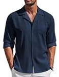COOFANDY Mens Long Sleeve Dress Shirts Wrinkle Free Button Down Shirts Navy Blue Medium @ $15.00