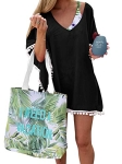 PINKMSTYLE Women’s Chiffon Pom Pom Kaftan Swimwear Bathing Suit Beach Cover Up Black Medium @ $16.08