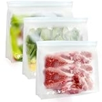 Reusable Freezer Bags, 3 Pack PEVA Material Reusable Storage Bags, Leak proof Reusable Bags Silicone, Plastic Free for Fruit, Marinate Meat, Cereal, Sandwich, Snack, Travel Items @ $4.99
