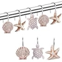 Decorative Shower Curtain Hooks, Seashell Turtles Shower Curtain Rings, Beach Theme Rust Proof Bath Shower Hooks, 12 Pack Bathroom Decoration Ocean Coastal Shower Curtain Hangers @ $3.99