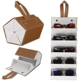 Sunglass Storage Organizer for Men and Women – Multiple Sunglass Case with 5 Pouches – Elegant and Practical PU Glasses Holder Ideal for Traveling, Home – Anti-Scratch Lens Protection Glass Box Brown
