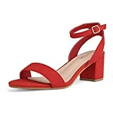 DREAM PAIRS Women’s Red Suede Open Toe Ankle Strap Low Block Chunky Heels Sandals Party Dress Pumps Shoes Size 8 M US Carnival @ $39.99