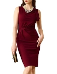 Belle Poque Women Tie Shoulder Ruched Bodycon Dress Vintage Pencil Dress Burgundy XXL @ $10.14