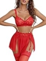 Avidlove Garter Lingerie Set for Women with 3 Piece Lace Bra and Skirt Lingerie Set