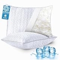 Cooling Pillows Standard Size Set of 2, Shredded Memory Foam Pillows, Adjustable Firm Bed Pillows Cool Cold Pillow for Hot Side Back Stomach Sleepers with Removable Washable Cover, 20″ x 26″, White