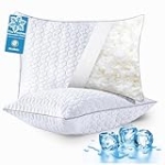 Cooling Pillows Standard Size Set of 2, Shredded Memory Foam Pillows, Adjustable Firm Bed Pillows Cool Cold Pillow for Hot Side Back Stomach Sleepers with Removable Washable Cover, 20″ x 26″, White