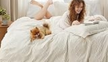 Bedsure Boho Duvet Cover King – Cationic Dyed Tufted King Size Duvet Cover, 3-Piece Shabby Chic Boho Bedding for All Seasons (Beige, 104