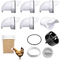 YANIOAN DIY Chicken Feeders no Waste,Upgrade Gravity Chicken Food Dispense,Rain Proof Poultry Chicken Coop Feeder Port Gravity Feed Kit for Buckets, Barrels, Bins(6 Ports-1Hole Saw).… @ $8.00