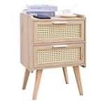 Rattan Nightstand,Boho Bedside table with 2 Rattan-Like Decor Drawers,Small Side Table with Solid Wood Feet, End Table for Small Bedroom, Living Room, Dormitory ,11.8”D x 15”W x 22.5”H, TTBZ02YY @ $26.00